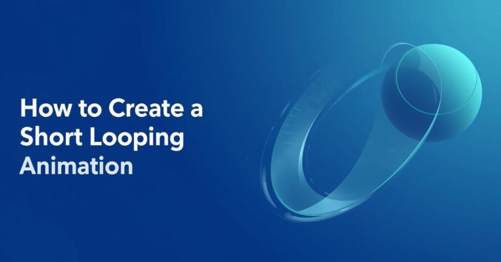 Alternative text: A blue background with white text that reads "How to Create a Short Looping Animation." To the right of the text, there is a translucent, abstract 3D shape resembling a looping ribbon and a sphere.