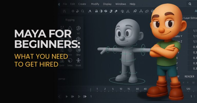 A 3D animation software interface displaying two cartoon-style 3D characters. One character stands in a T-pose, while the other stands with arms crossed. The interface shows various rigging tools on the left, a timeline at the bottom, and a channel box with transformation attributes on the right. The background is dark, and the characters are brightly colored with large heads, expressive faces, and simple clothing.